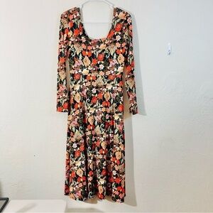NWT Salaam Floral Long Sleeve Dress Women Size Medium Red/Black Boho Stretch